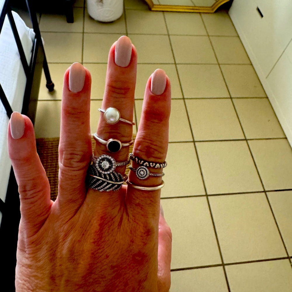 Pandora Elegant Silver and Black Ring Set